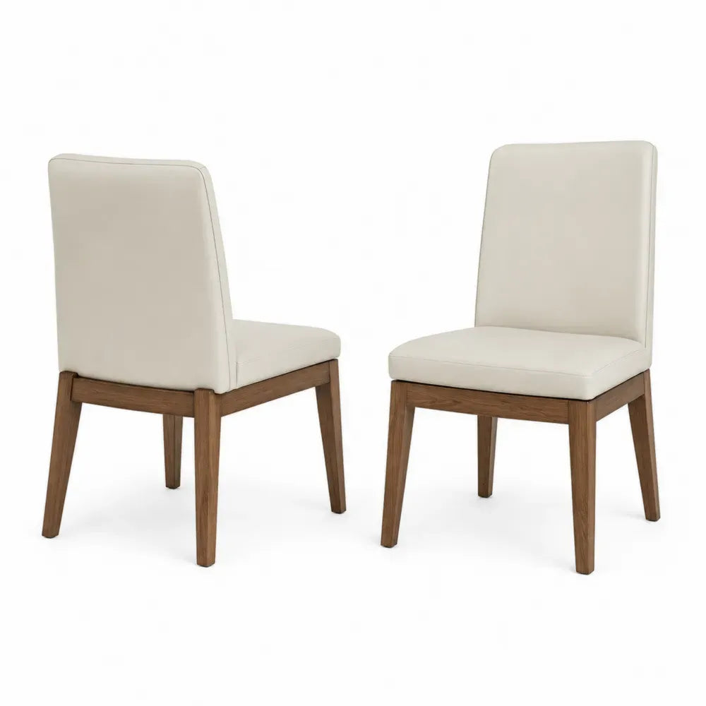 Esszimmerstuhl 2er Set Polsterstuhl ohne Armlehnen PU-Kunstleder Kautschukholz Beige Braun 48 x 58 x 95 cm