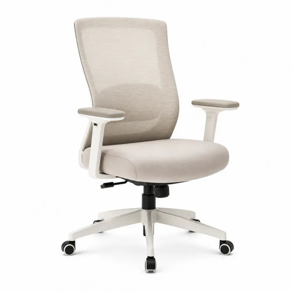 Bürostuhl Drehstuhl mit Netzrücken höhenverstellbaren Armlehnen Rollen Polyester PP Stahl Beige Weiß Schwarz 64 x 64 x 100 bis 112 cm