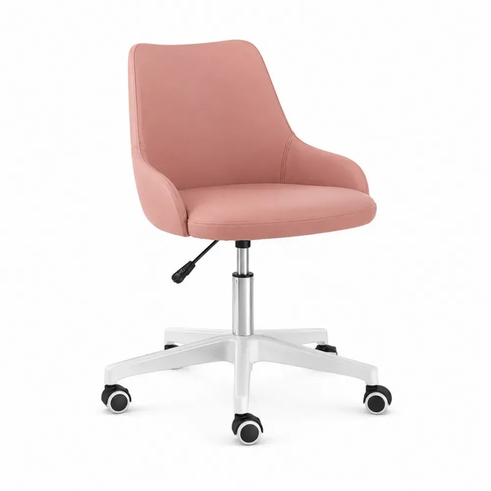 Bürostuhl Drehstuhl mit Armlehnen Rollen höhenverstellbar PU-Kunstleder Rosa Weiß 58 x 60 x 82-92 cm
