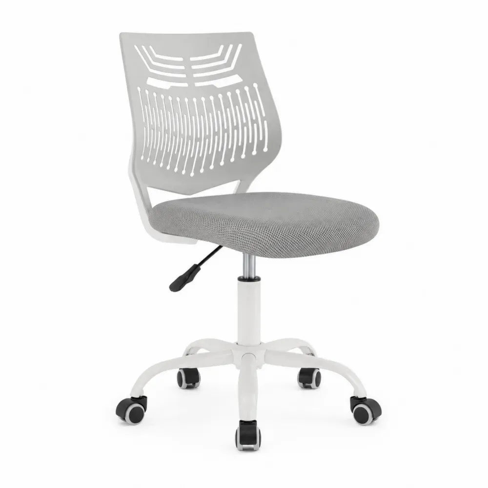 Bürostuhl Drehstuhl ohne Armlehnen höhenverstellbar PP Polyesterbezug Grau Weiß 55 x 55 x 82-94 cm
