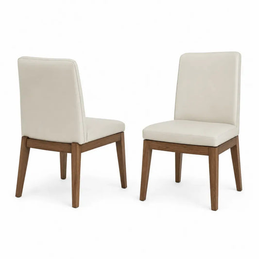 Esszimmerstuhl 2er Set Polsterstuhl ohne Armlehnen PU-Kunstleder Kautschukholz Beige Braun 48 x 58 x 95 cm