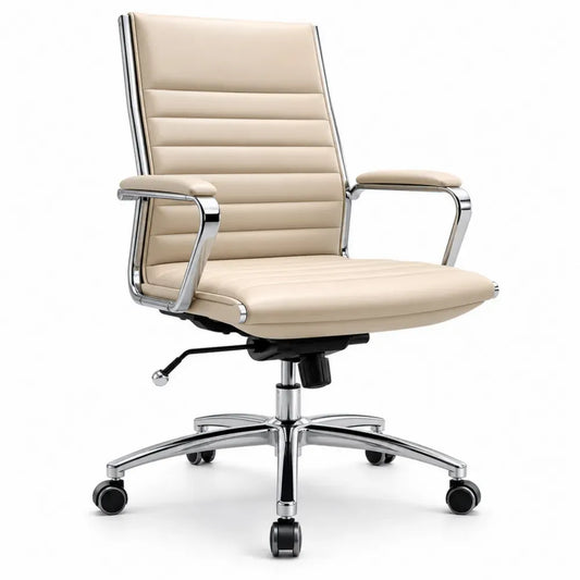Bürostuhl Drehstuhl höhenverstellbar mit Rollen Armlehnen PU-Kunstleder verchromter Stahl Beige Chromfarben 60 x 62 x 109 bis 119 cm