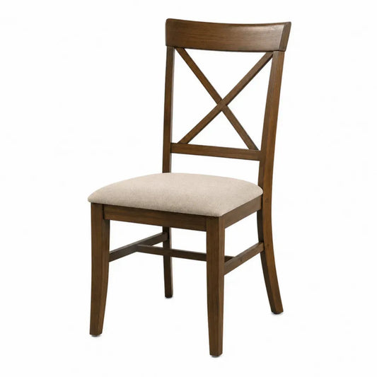 Esszimmerstuhl gepolstert mit Kreuzlehne Kautschukholz Polyestergewebe Braun Beige 46 x 53 x 95 cm