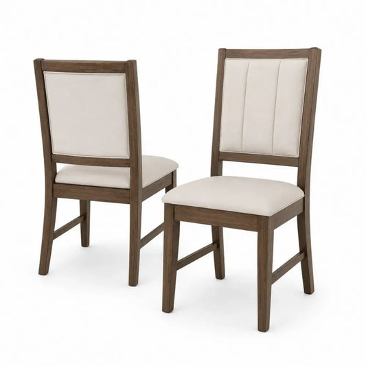2er Set Esszimmerstühle gepolstert mit rechteckiger Rückenlehne Kautschukholz Polyestergewebe Dunkelbraun Cremeweiß 48 x 56 x 100 cm