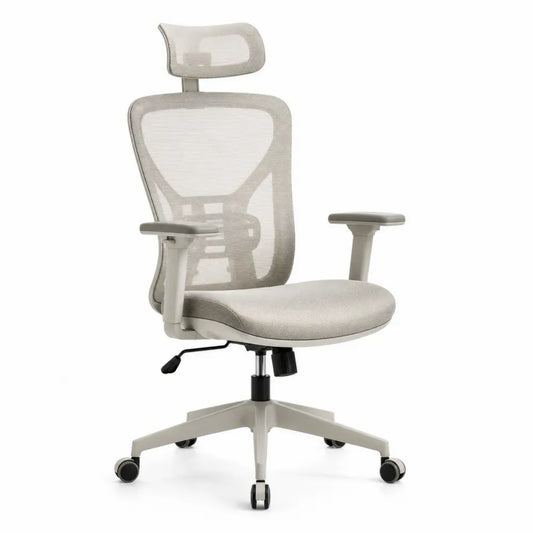 Bürostuhl Drehstuhl mit Kopfstütze Netzrücken höhenverstellbaren Armlehnen Rollen Polyester Mesh PP-Kunststoff Beige Graubeige Schwarz 64 x 64 x 115 bis 125 cm