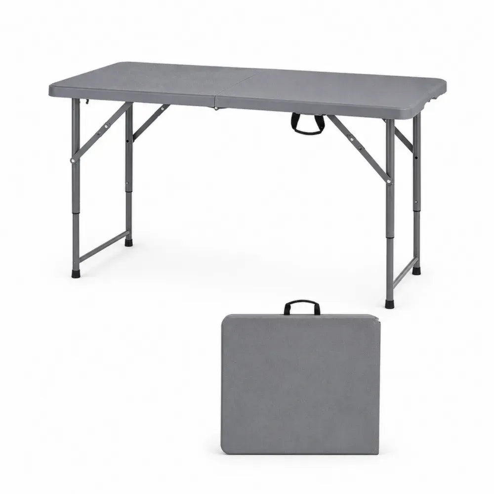 Klapptisch Gartentisch faltbar mit Tragegriff 180 x 74 x 74 cm HDPE-Kunststoff pulverbeschichteter Stahl rechteckig Grau Dunkelgrau Schwarz