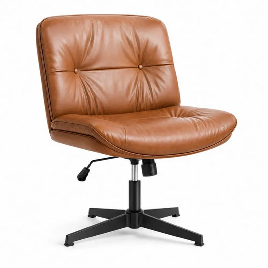 Bürostuhl Drehstuhl höhenverstellbar ohne Armlehnen PU-Kunstleder Stahl Cognacbraun Schwarz Silberfarben 65 x 70 x 85 bis 95 cm