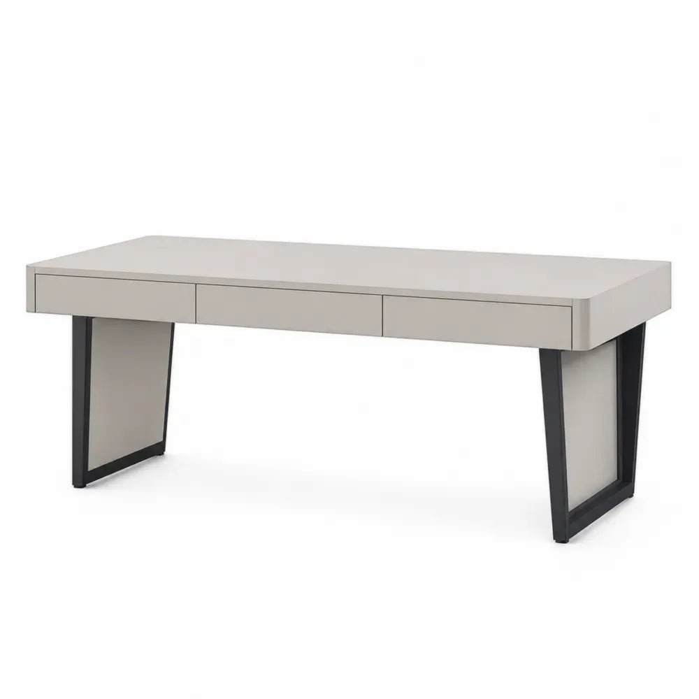 Schreibtisch mit 3 Schubladen rechteckig MDF Platte Stahlgestell Greige Schwarz 160 x 70 x 76 cm