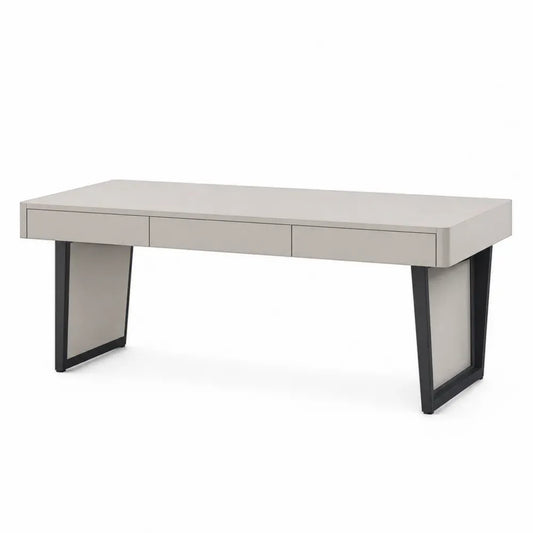 Schreibtisch mit 3 Schubladen rechteckig MDF Platte Stahlgestell Greige Schwarz 160 x 70 x 76 cm
