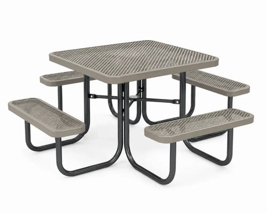 Picknicktisch Set quadratisch mit 4 Bänken 173 x 173 x 74 cm perforierter Stahl Taupe Schwarz