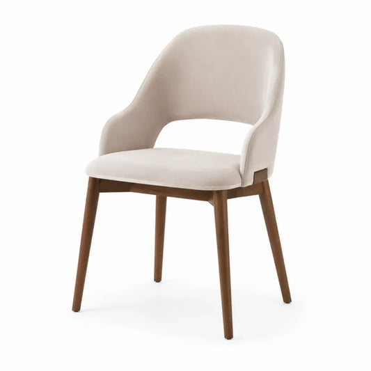 Esszimmerstuhl Armlehnstuhl Schalenstuhl gepolstert Polyester Kautschukholz Beige Braun 58 x 59 x 82 cm